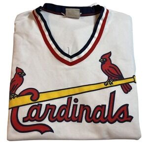Vintage St Louis‎ Cardinals MLB Jersey White Birds on Bat V-Neck Pullover Mens